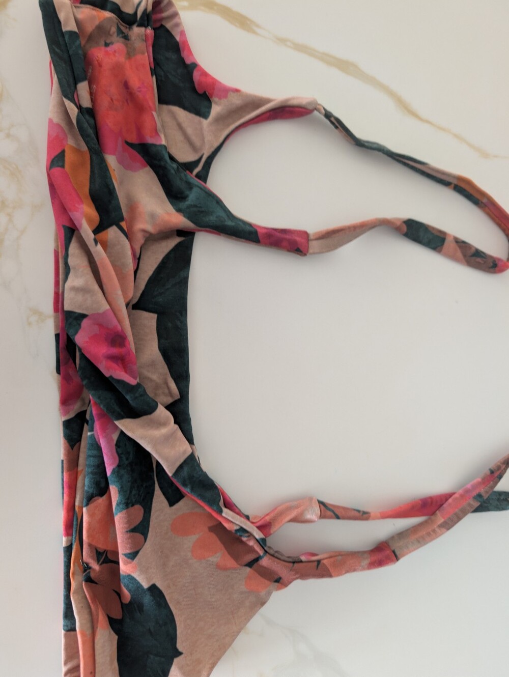 Floral Strappy Bikini Top in Pink, Coral & Teal